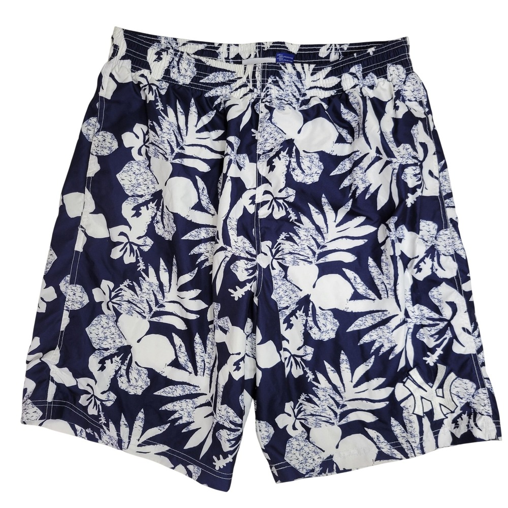 G-III New York Yankees Mens XXL Swim Trunks Navy Blue Floral Board Shorts